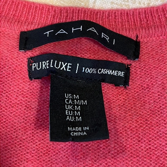 NWT TAHARI Pure Luxe 100% Cashmere V Neck Sweater. Pink, size Medium - Picture 1 of 12